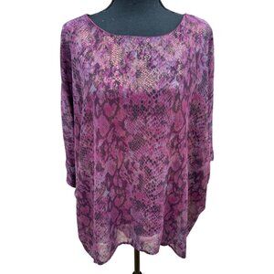 NWT Adrienne Pink & Purple Snake Print Semi Sheer Lined Tunic Top Luxury Relaxed